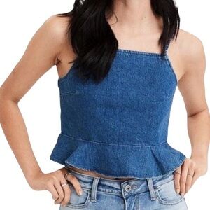 AEO American Eagle Denim Cropped Tank Top Crop Top Blouse Cotton Blue Size S